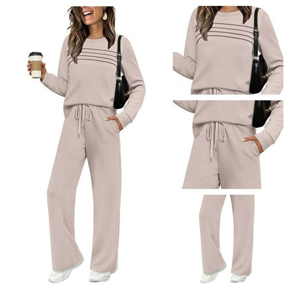 🔥LAST DAY 45% OFF✨Women’s Crew Neck Lounge Set - Soft Cotton Top & Drawstring Pants